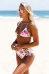 Trendy Vibrant Floral Criss Cross High Waist Bikini Set