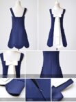 Navy Long Sleeve Knit Asymmetric Ribbon Two-Piece Dress