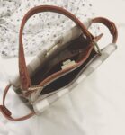 Elegance Striped Woven Canvas Genuine Leather Tote Bag