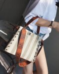 Elegance Striped Woven Canvas Genuine Leather Tote Bag