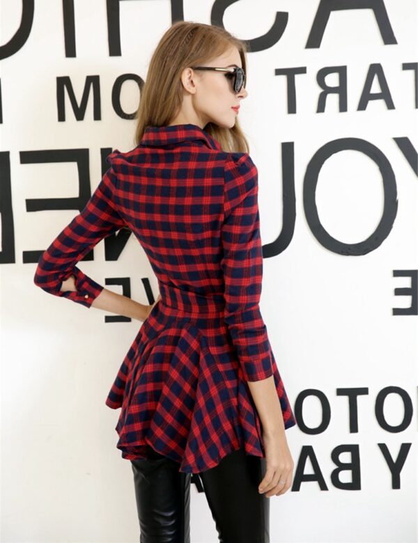 Red Navy Plaid Cotton Belted Shirt Dress 2 455