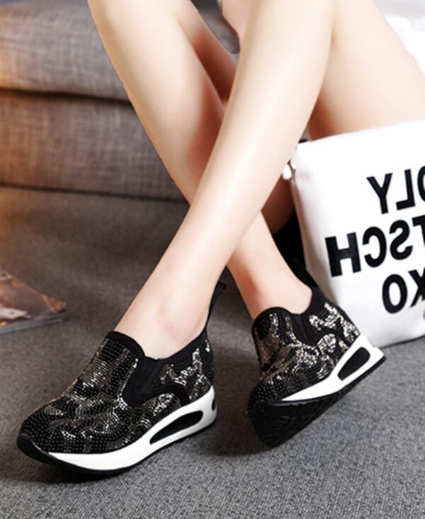 Sparkling Rhinestone Hidden Heel Mesh Sport Shoes 5 4654
