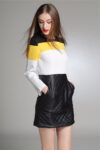 Long Sleeve Top Vegan Leather Pocket Skirt Set