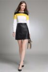 Long Sleeve Top Vegan Leather Pocket Skirt Set