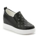 Sparkling Metal Stud Embellished Hidden Heel Slip-On Sneakers