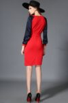 Red Belted Hidden Zipper Midi Dress