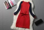 Red Belted Hidden Zipper Midi Dress