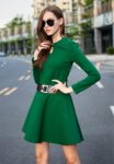 Mandarin Collar Belted Midi Dress