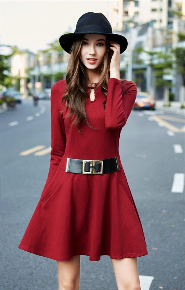 Mandarin Collar Belted Midi Dress 2 551