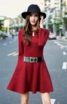 Mandarin Collar Belted Midi Dress