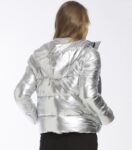 Chic Metallic Silver Shine Hooded Puffer Warm Jacket