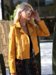 Stylish Bold Mustard Yellow Studded Vegan Leather Biker Jacket