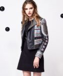 Bold Ethnic and Metal Stud Pattern Leather Biker Jacket