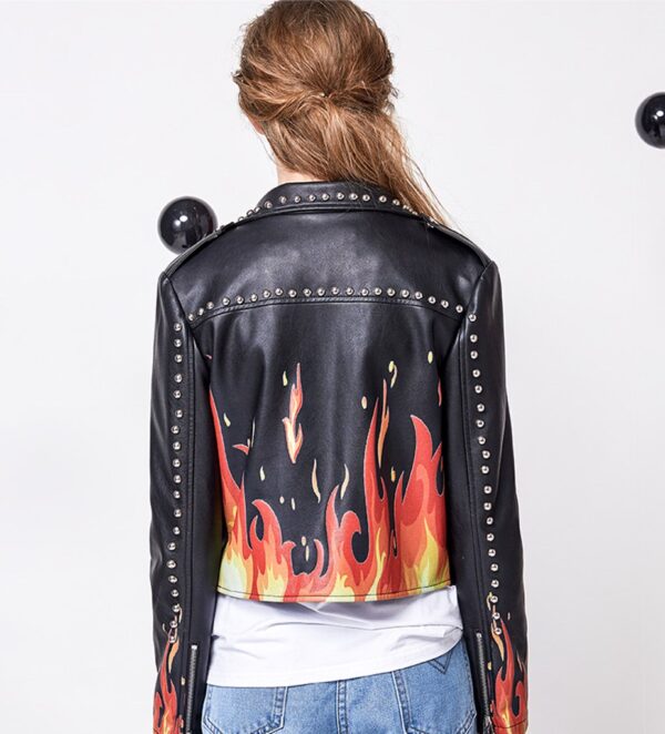 Flame Studded Rebel Moto Vegan Leather Jacket 3 5800