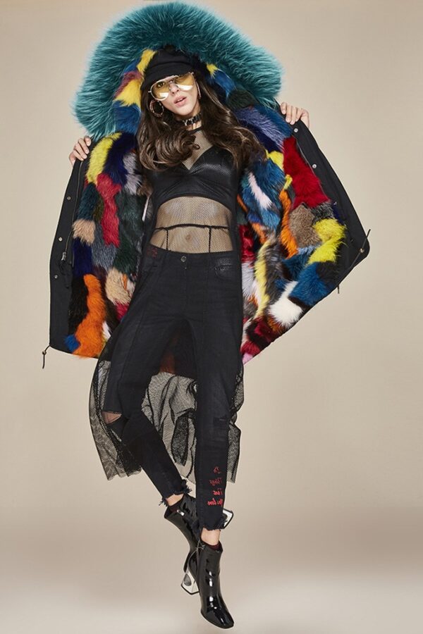 Luxurious Multi-Color Fox Fur Lined Raccoon Hooded Parka Coat 5 5962
