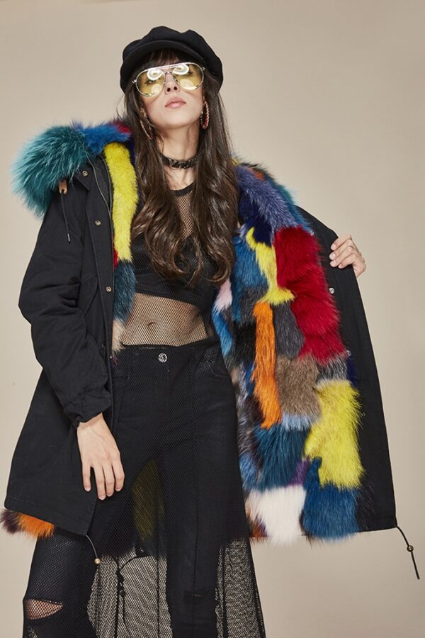 Luxurious Multi-Color Fox Fur Lined Raccoon Hooded Parka Coat 3 5962