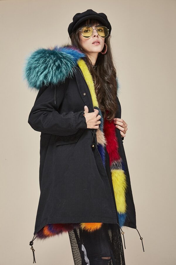 Luxurious Multi-Color Fox Fur Lined Raccoon Hooded Parka Coat 6 5962