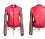 Red Vegan Leather Mandarin Collar Jacket