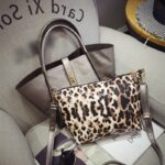 Leopard Lined Vegan Leather Shoulder Bag