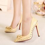 Elegant Bow Studded Leather Stiletto Heels