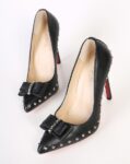 Elegant Bow Studded Leather Stiletto Heels