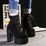 Fur-Trimmed Black Suede Platform Bootie