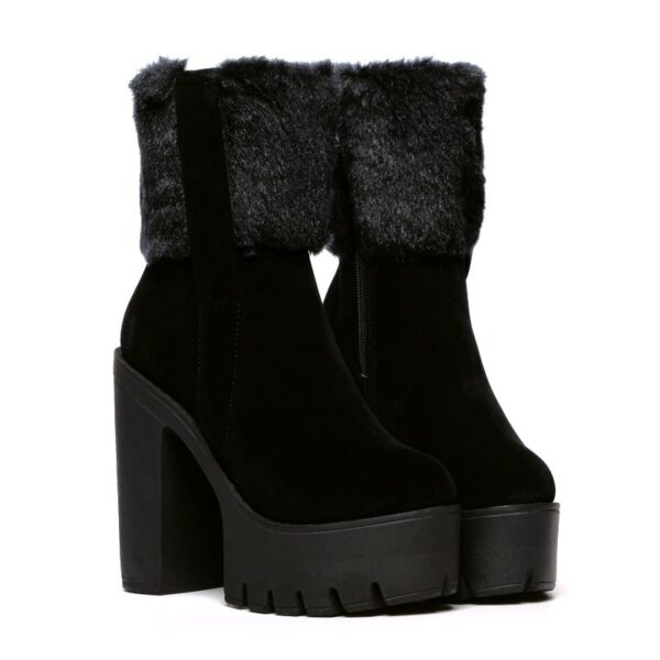 Fur-Trimmed Suede High Platform Bootie 4 25