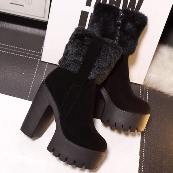Fur-Trimmed Suede High Platform Bootie 3 25