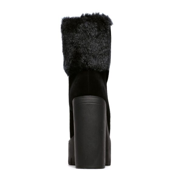 Fur-Trimmed Suede High Platform Bootie 5 25
