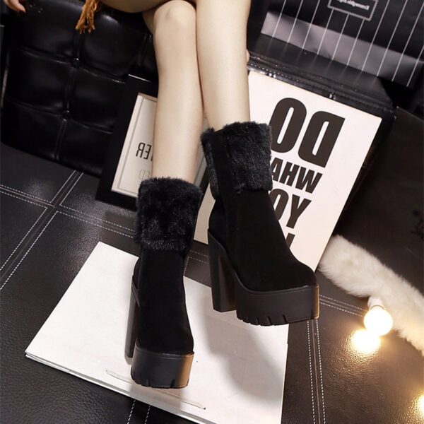 Fur-Trimmed Suede High Platform Bootie 2 25