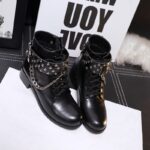 Punk Black Real Leather Lace-Up Zipper Boots