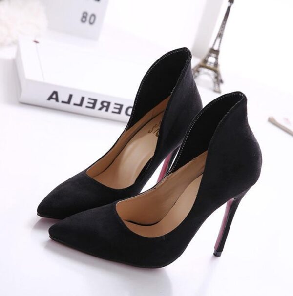 Sleek Pointed Toe Gold Black Stiletto Heels 2 298