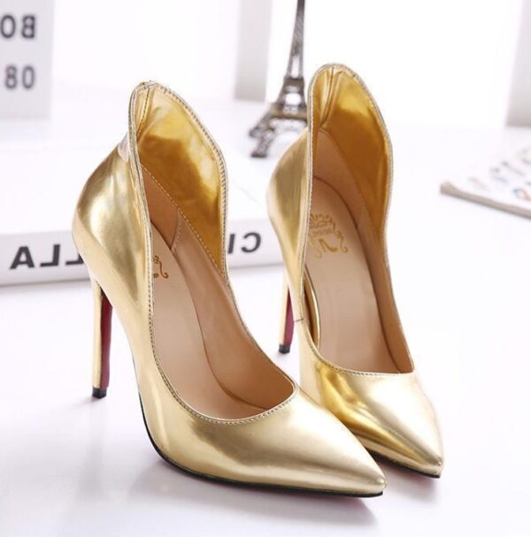 Sleek Pointed Toe Gold Black Stiletto Heels 3 298