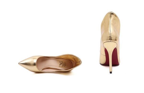 Sleek Pointed Toe Gold Black Stiletto Heels 5 298