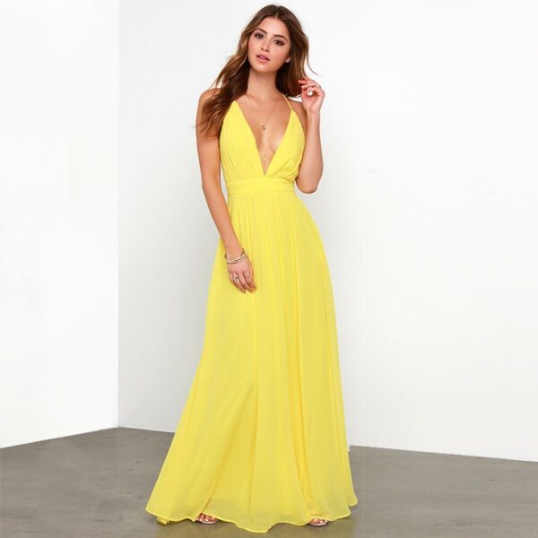 Radiant Yellow Plunge Chiffon Maxi Dress 2 329