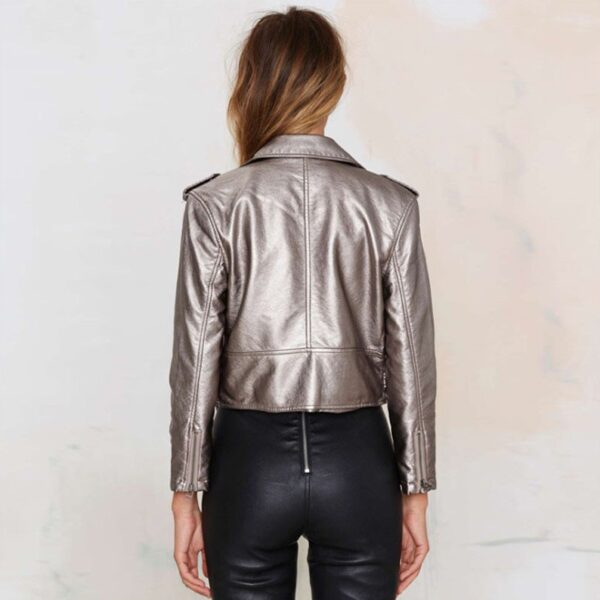 Metallic Silver Vegan Leather Jacket 3 420