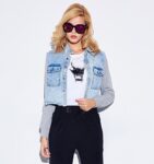 Ice Blue Cropped Wide-Waist Denim Jacket