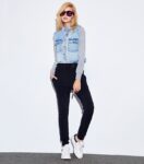 Ice Blue Cropped Wide-Waist Denim Jacket