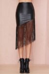 Black Fringed Asymmetric Mini Skirt