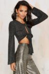 Tie-Front Batwing Sleeve Crop Top