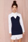 Striped Long-Sleeve Mini Shirt Dress