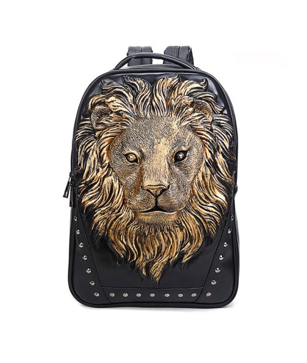 Luxury 3D Lion Studded Genuine Leather Backpack 1 d