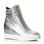Genuine Leather Studded Hidden Heel Sneakers
