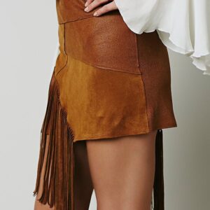 Asymmetric Fringe High-Waist Mini Skirt