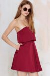 Fiery Burgundy Strapless Mini Night Dress