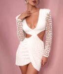 Sparkling Long Sleeve Plunge Sequin Mini Dress