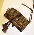 Shiny Gold Studded Fringe Leather Bag