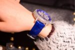 Colorful Artificial Diamond Genuine Leather Strap Women's Watch