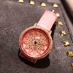 Colorful Artificial Diamond Genuine Leather Strap Women's Watch