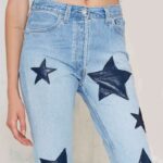 Star Printed High-Waist Ice Blue Jeans